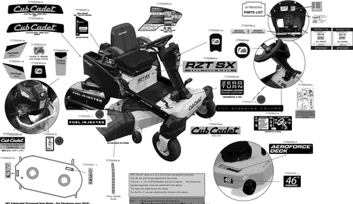 Label Map Diagram and Parts List for RZT-SX46EFI (17RWCBYN010)(2019) Cub Cadet Lawn Tractor